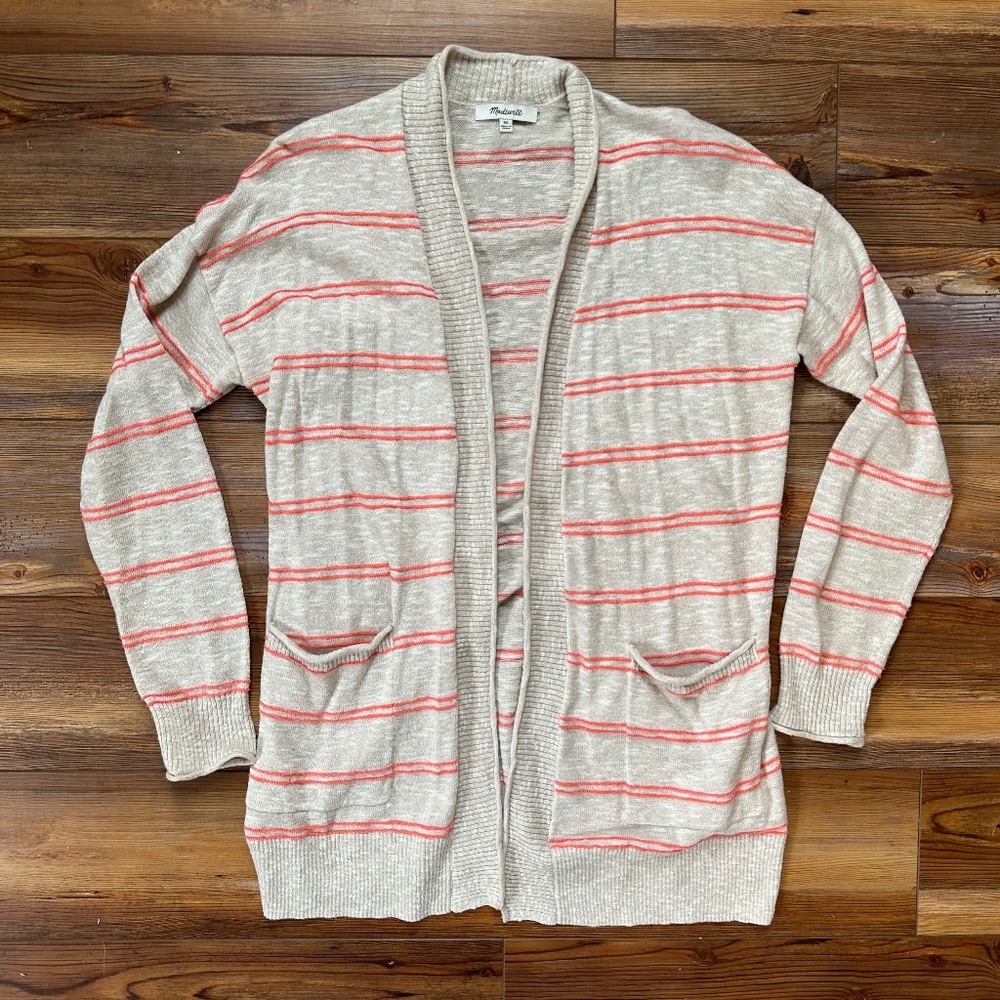 Madewell Tan Cardigan with Pink Stripes